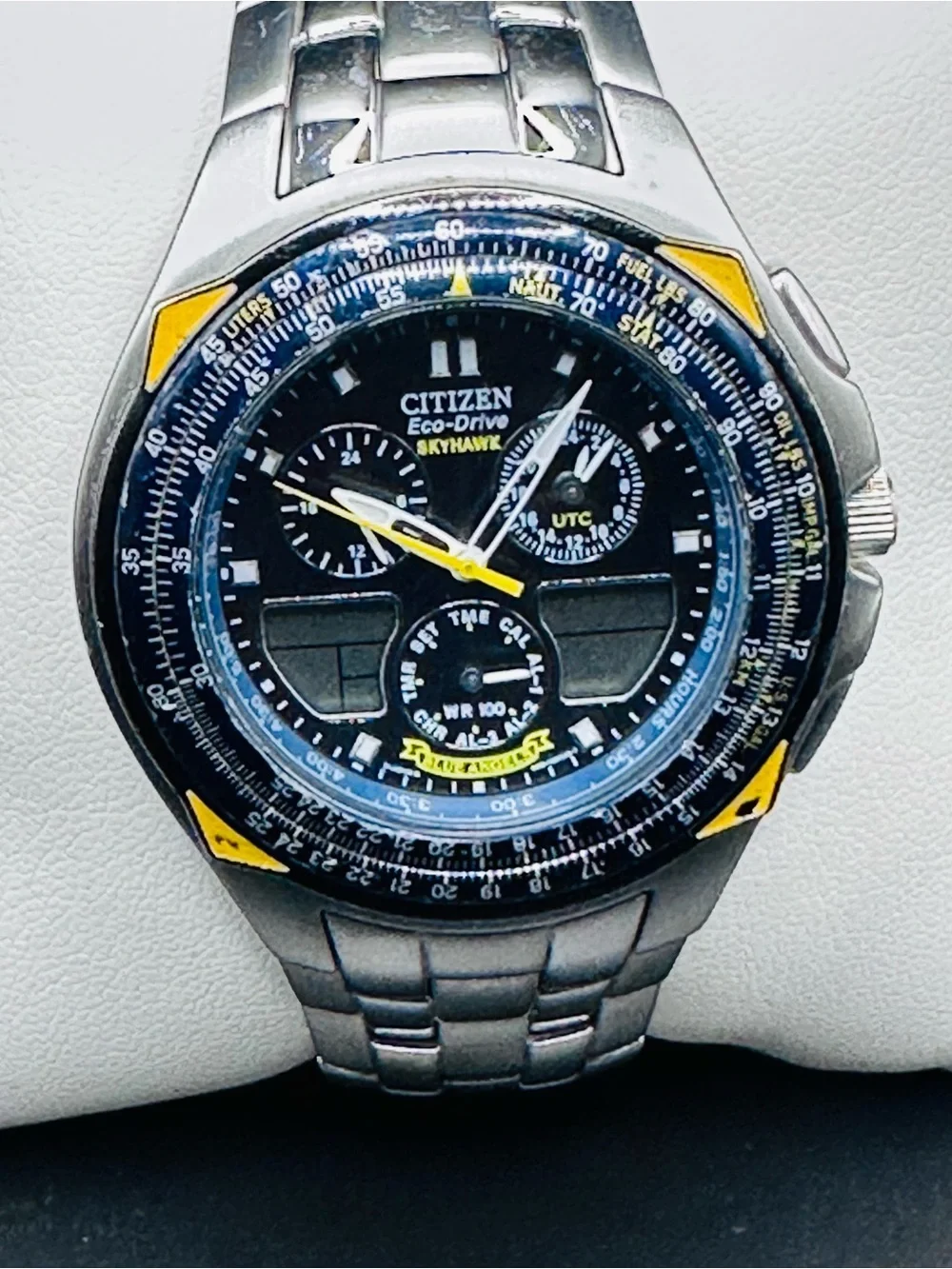 Citizen Eco-Drive Skyhawk Pilot Watch in Black & Yellow Accents. NO BOX.